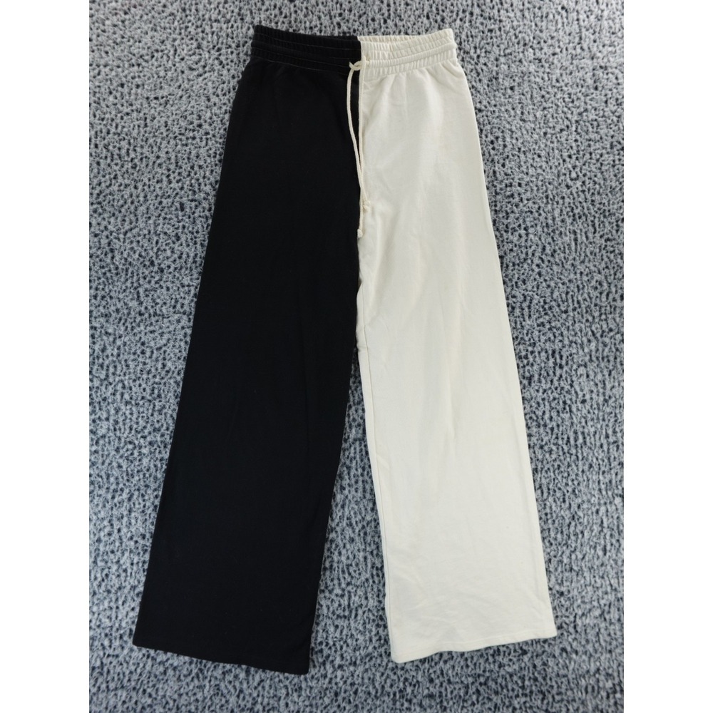 SELVA NEGRA Women Sabbi Two-Tone Sweatpants Black/Natural Wide‎ Leg Sz Small